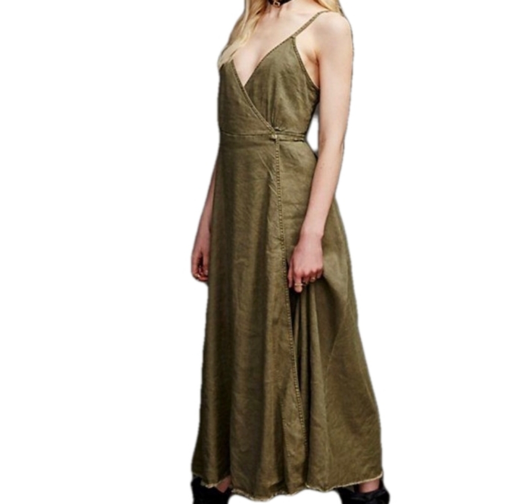 Free People Walk With Me Linen Blend Maxi Wrap Dress